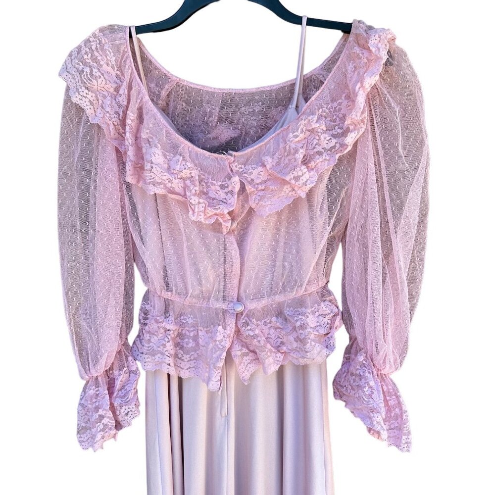 Vintage Eve of MIlady Lavender 70s 80s Satin Lace Cover Prom Bridesmaid Dress Si - Picture 2 of 13